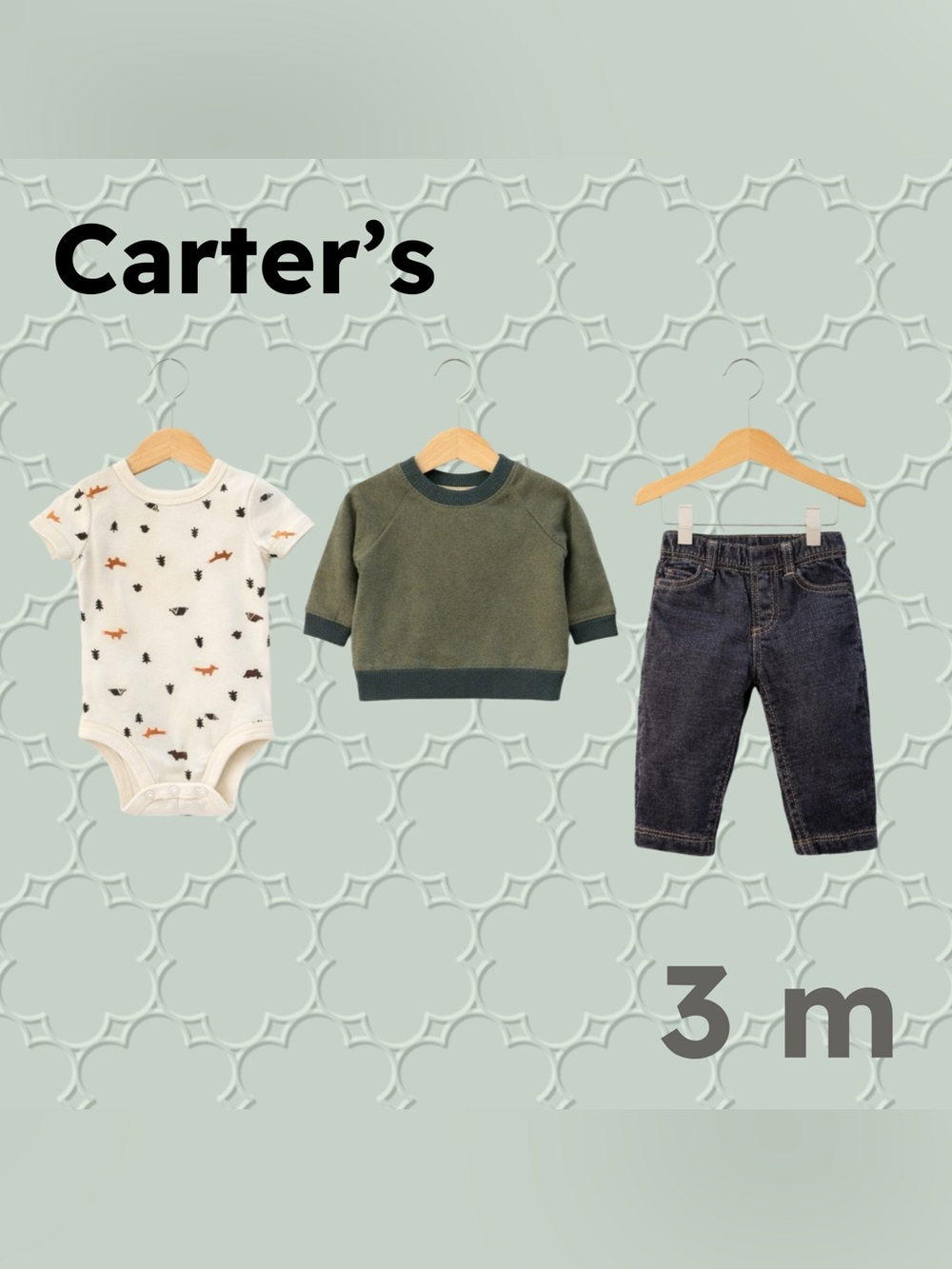 🇺🇸👍 GUC CARTER’S | 3 m| Cute unisex outfit with jeans, onesie & sweater ❗️read